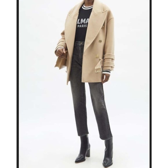 NWT size 10 Balmain Double breasted Wool Cashmere blend Felt Pea Coat in… - Picture 8 of 16